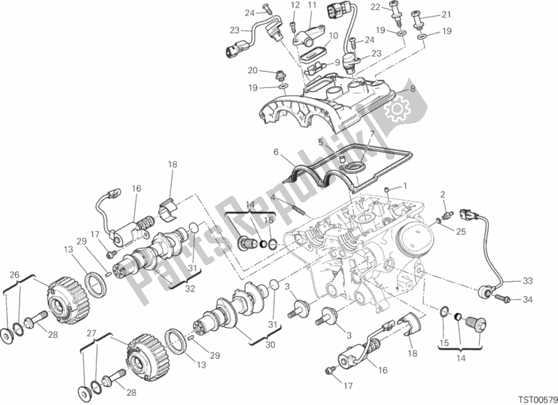 All parts for the Vertical Cylinder Head - Timing of the Ducati Multistrada 1200 S Pikes Peak Thailand 2017